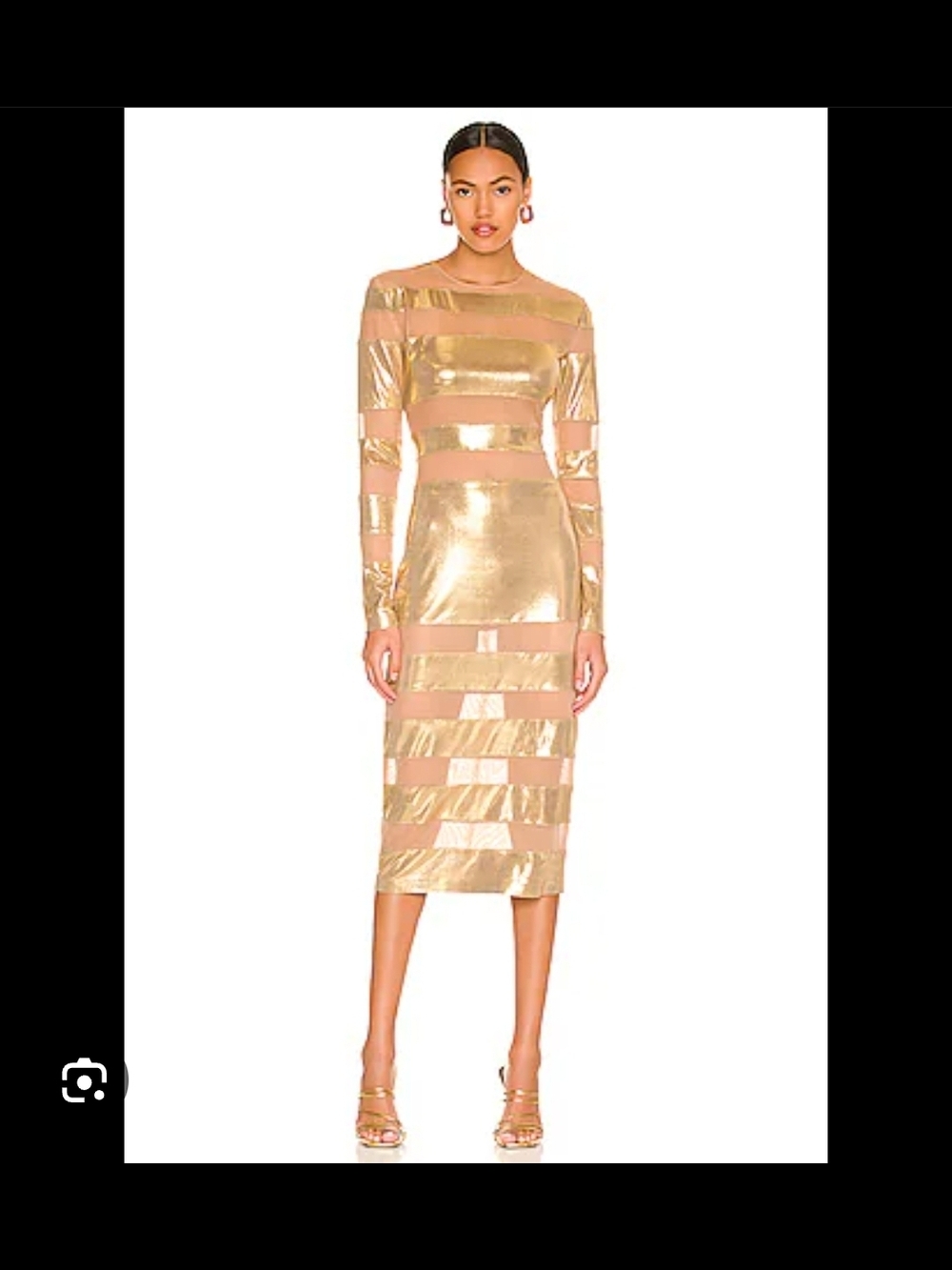 Norma Kamali Gold Sheer-Stripe Midi Dress